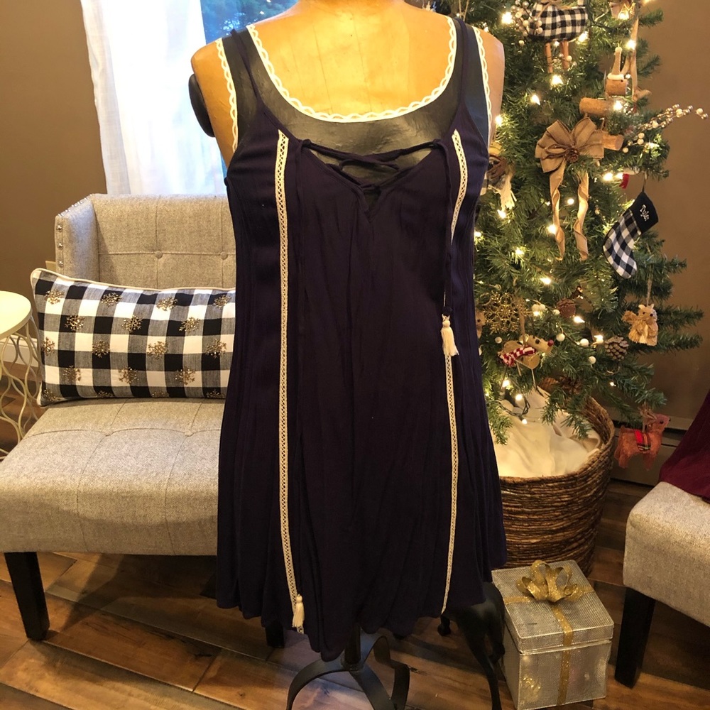 Navy Front Lace Up Dress